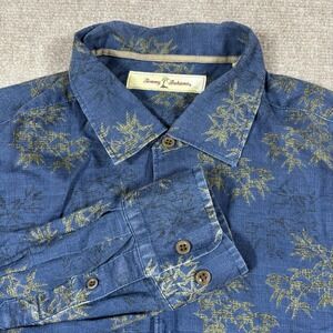 Tommy‎ Bahama Navy Tropical Linen Button Down Long Sleeve Shirt Men's Large EUC